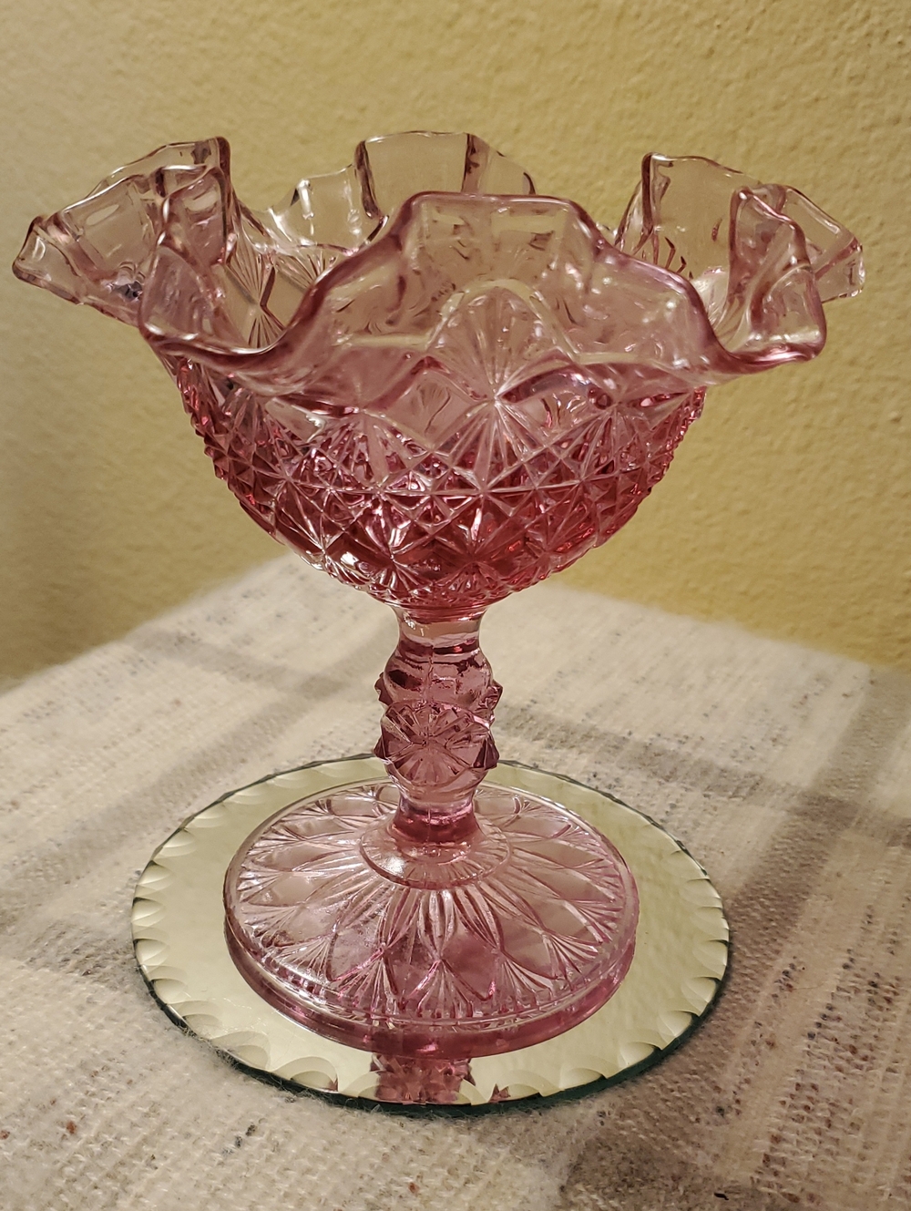 Pink Pressed Glass Compote Bowl - Elegant Decorative Centerpiece